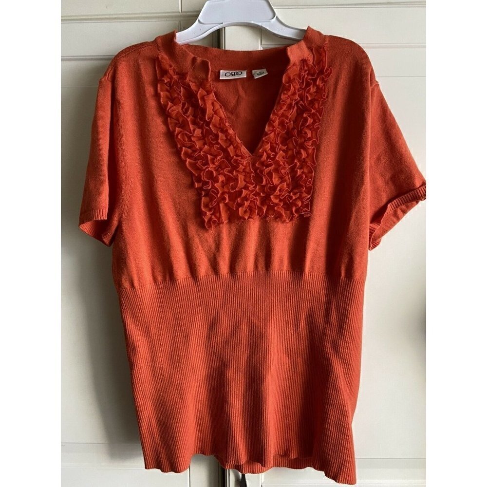 CATO Large Ruffled Front Orange Sweater‎